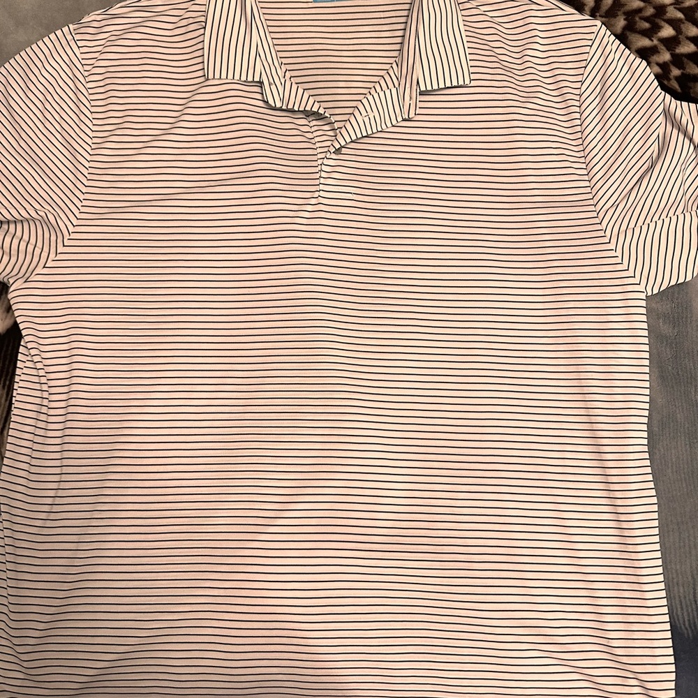 PGA Tour White and Black Striped Polo Shirt